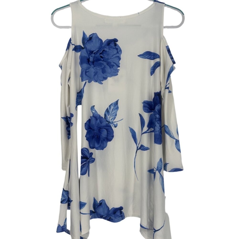 NWT White Mark Blue Floral Cold Shoulder Top Large - Picture 3 of 6